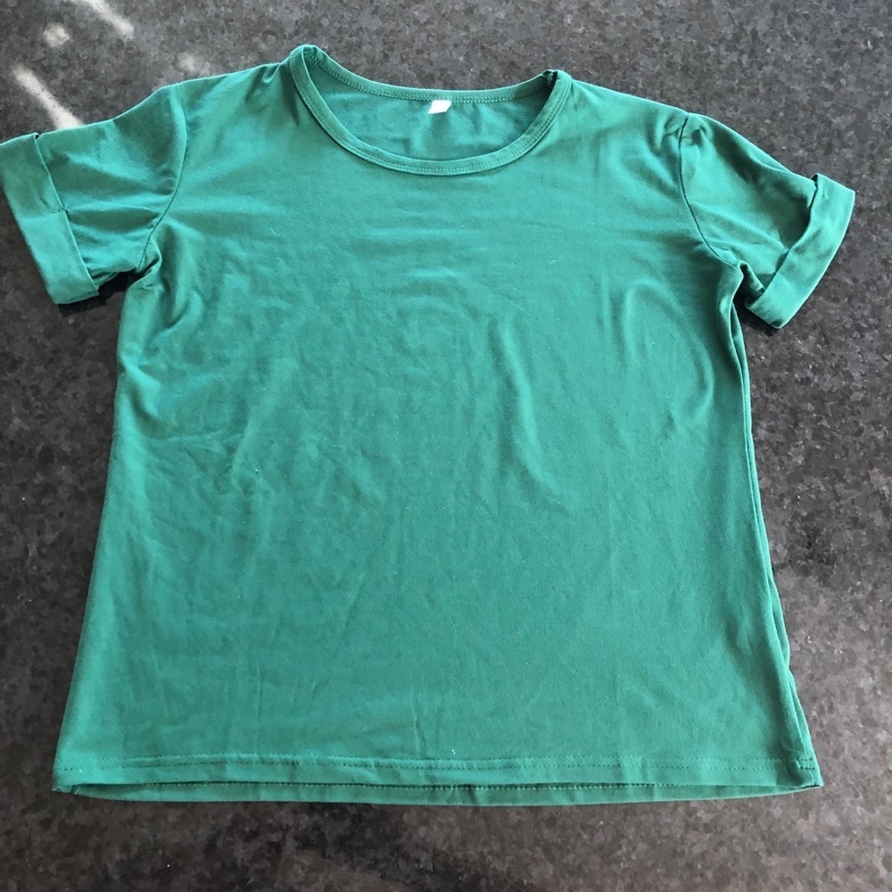 Shein Rolled Up Sleeve Green Simple Tee Shirt Medium